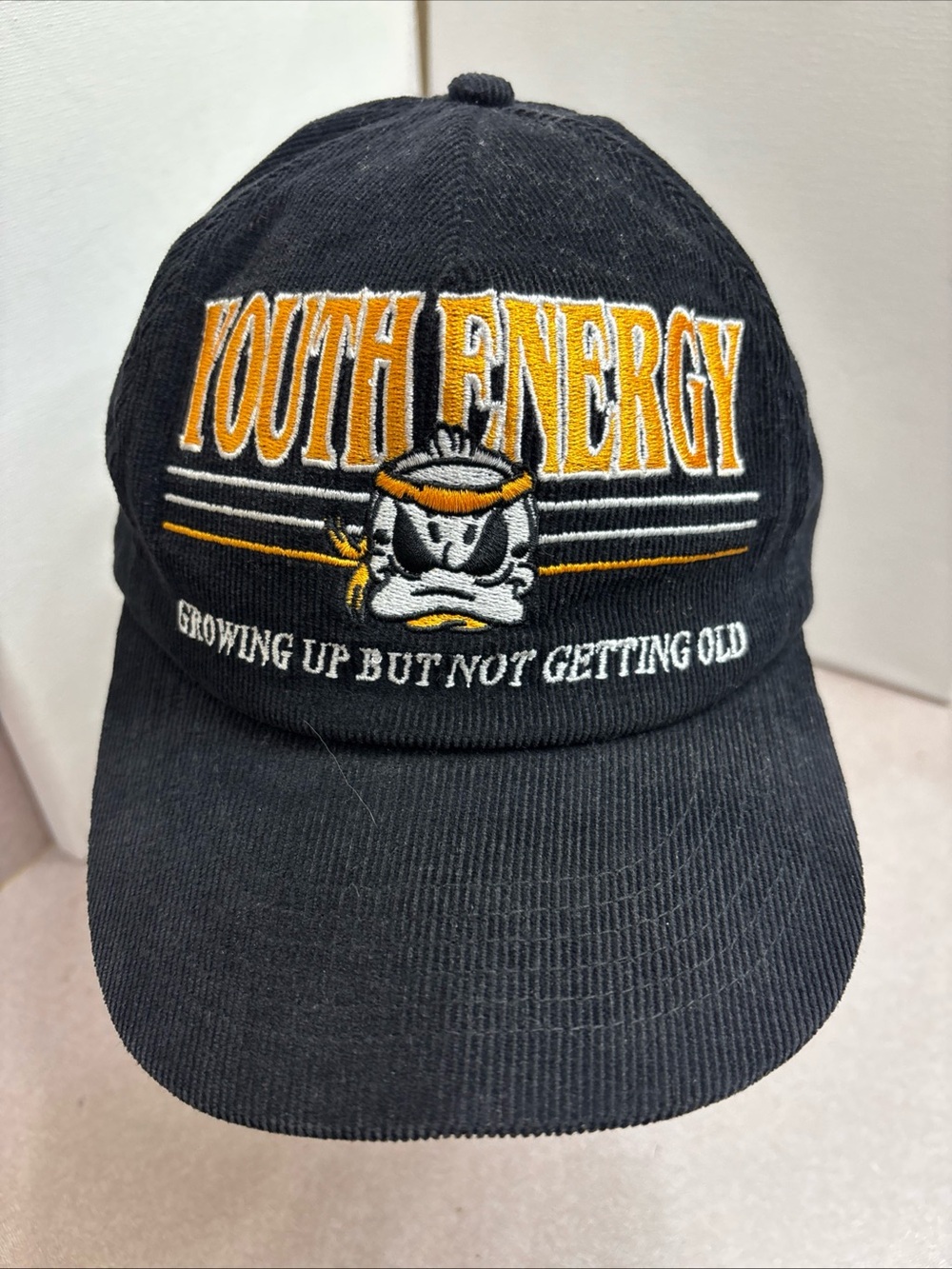 Youth Energy Worldwide Funny Hat Cap Corduroy SnapBack Growing Up But Not Old
